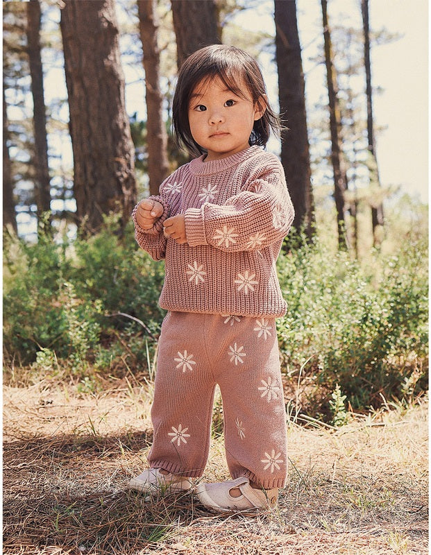 Kynd Baby Embroidered Knit Flare Pant - Wood Rose
