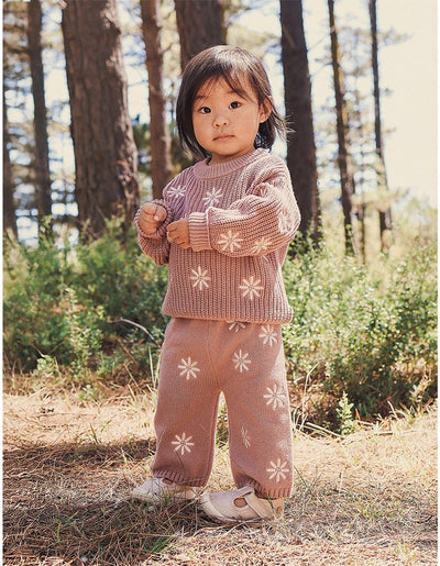 Kynd Baby Embroidered Knit Flare Pant - Wood Rose