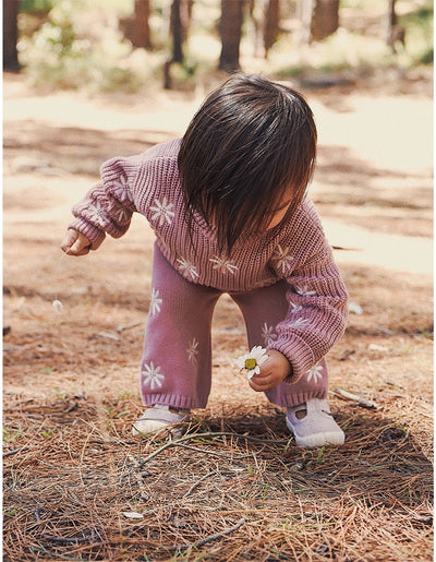 Kynd Baby Embroidered Knit Flare Pant - Wood Rose