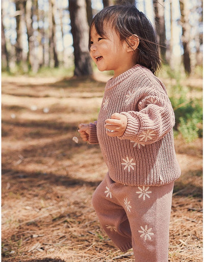 Kynd Baby Embroidered Knit Flare Pant - Wood Rose