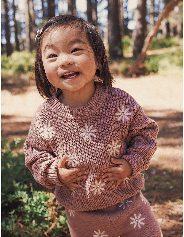 Kynd Baby Embroidered Knit Jumper - Wood Rose