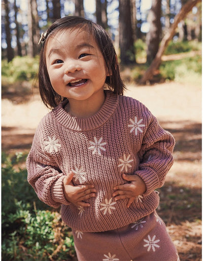Kynd Baby Embroidered Knit Jumper - Wood Rose