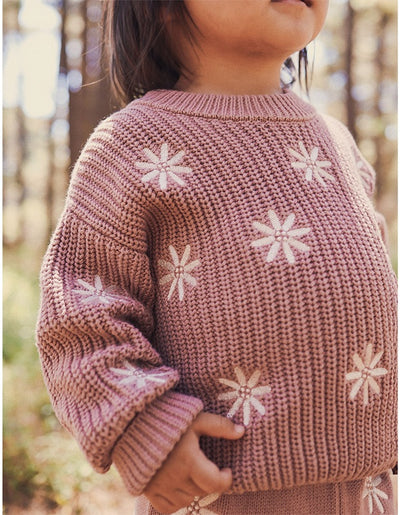 Kynd Baby Embroidered Knit Jumper - Wood Rose