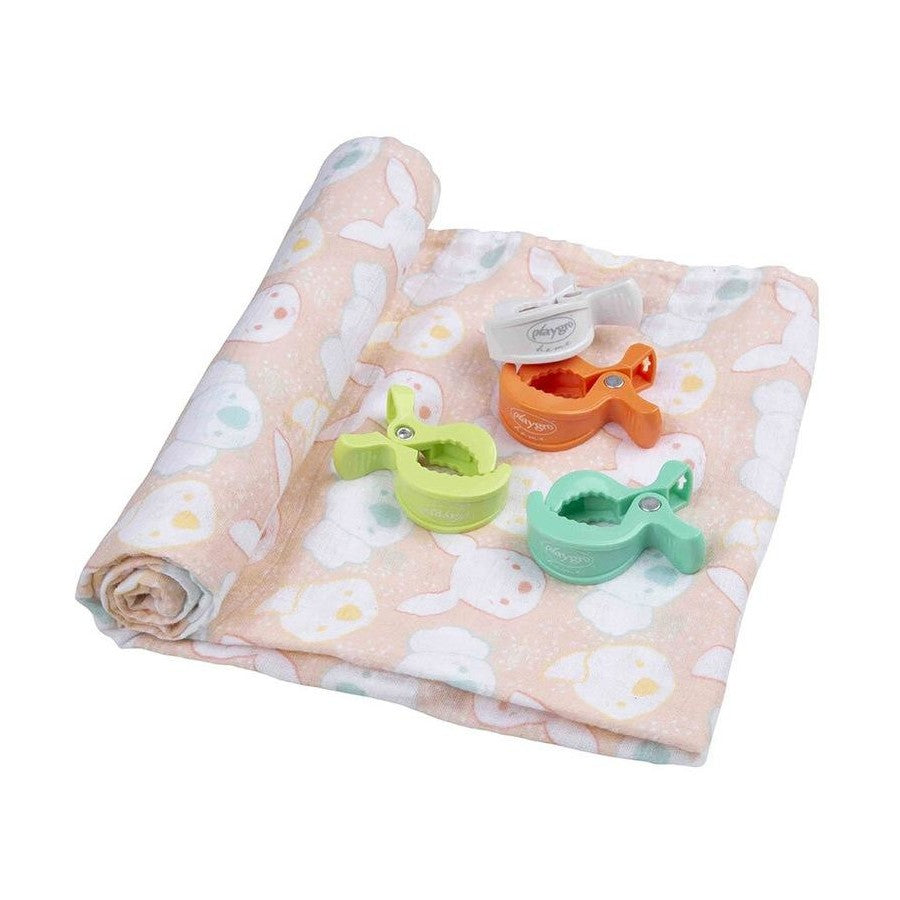 Playgro Fauna Friends Muslin Swaddle and Pram Clips