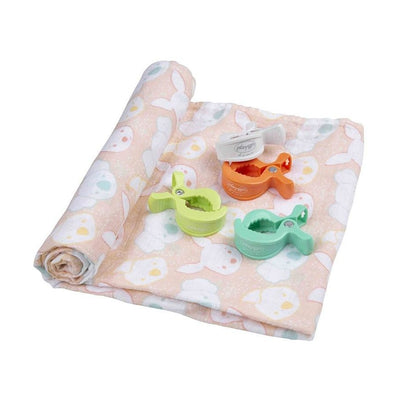 Playgro Fauna Friends Muslin Swaddle and Pram Clips