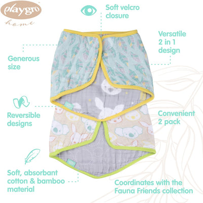 Playgro Fauna Friends Reversible 2 in 1 Bib to Burp Cloth 2 Pack