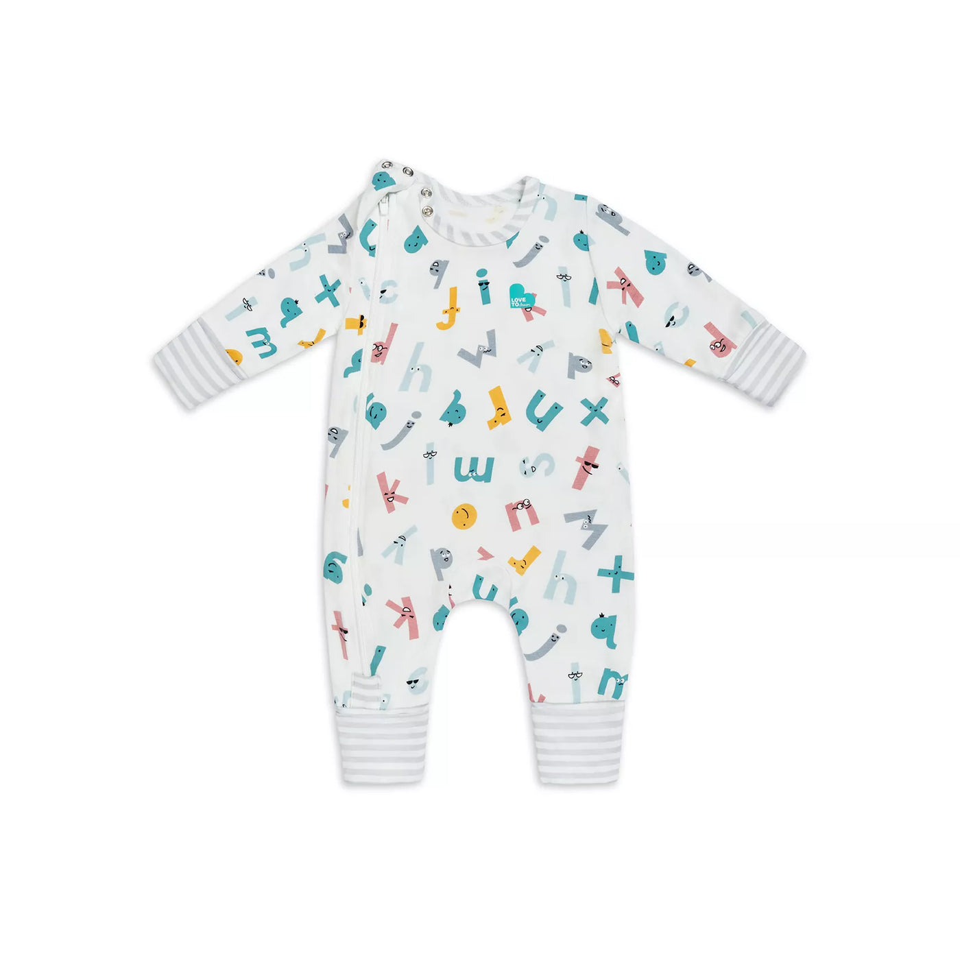 Love To Dream Footless Side Zip Romper Ecovero - Alphabet Soup White