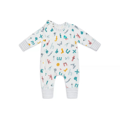Love To Dream Footless Side Zip Romper Ecovero - Alphabet Soup White