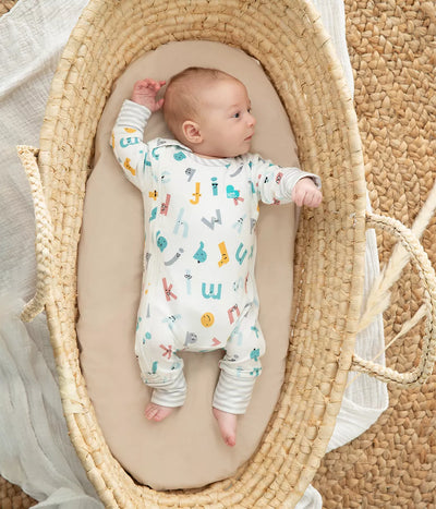 Love To Dream Footless Side Zip Romper Ecovero - Alphabet Soup White