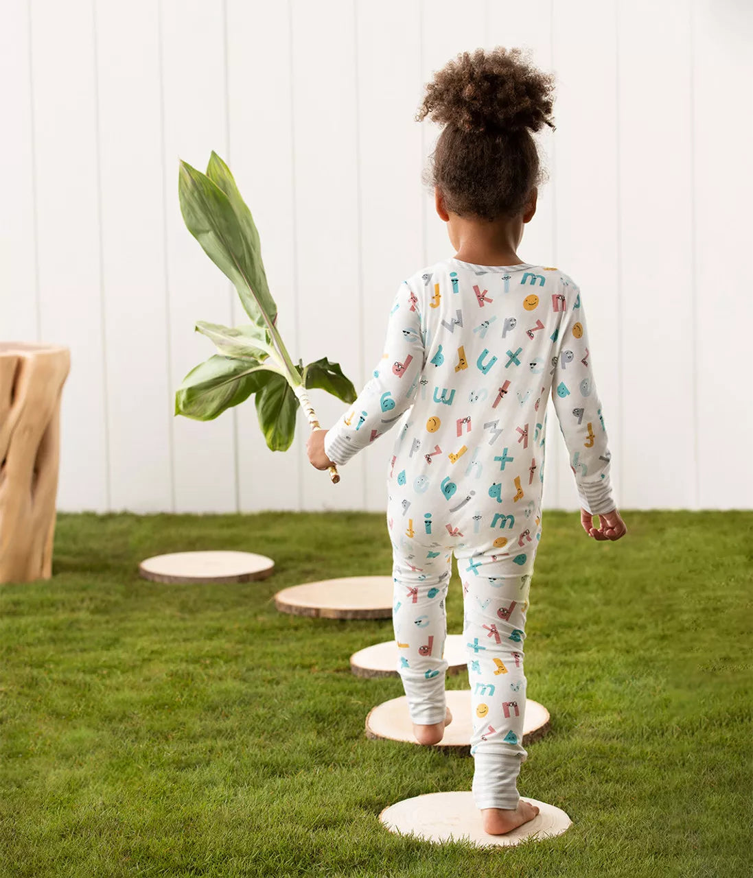 Love To Dream Footless Side Zip Romper Ecovero - Alphabet Soup White