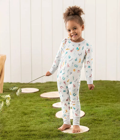 Love To Dream Footless Side Zip Romper Ecovero - Alphabet Soup White