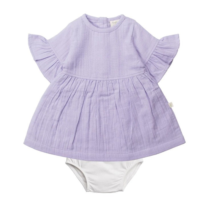 Tiny Twig Frill Sleeve Dress & Bloomer Set - Very Peri Crinkle