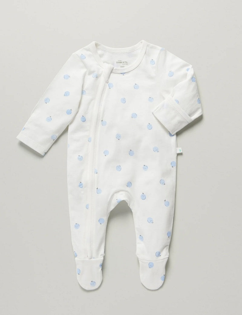 Little Green & Co Core Jersey Zip Onesie - Berry AOP