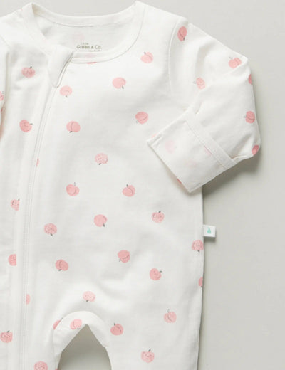 Little Green & Co Core Jersey Zip Onesie - Peach AOP