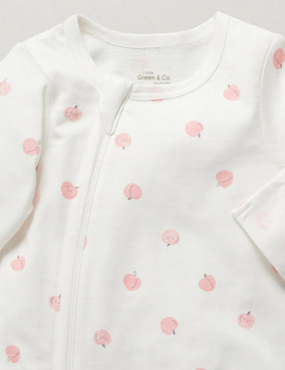 Little Green & Co Core Jersey Zip Onesie - Peach AOP