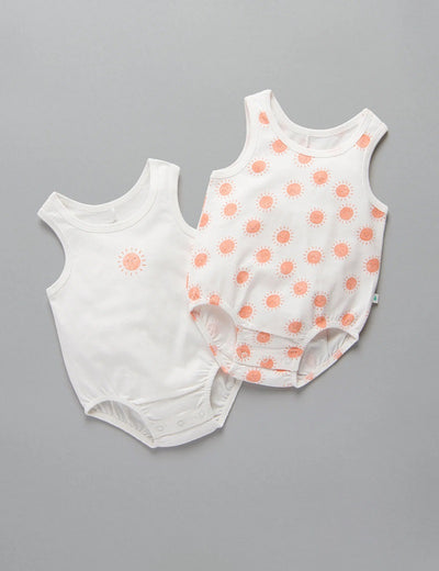Little Green & Co Jersey Sleeveless Bodysuit 2 Pack - Sunshine Orange