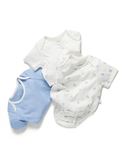 Little Green & Co Core Jersey Short Sleeve Bodysuit 3 Pack - Sky Berry