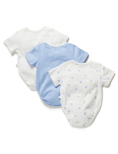 Little Green & Co Core Jersey Short Sleeve Bodysuit 3 Pack - Sky Berry