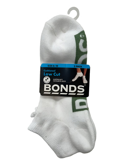 Bonds Mens Logo Cushioned Low Cut Socks 3 Pack - White Pack