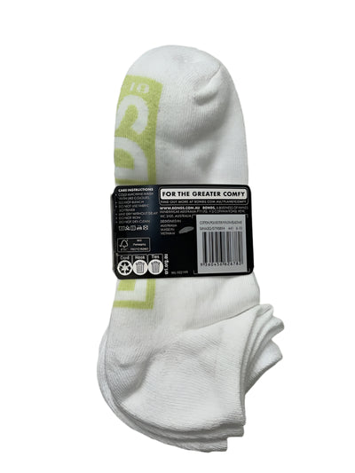 Bonds Mens Logo Cushioned Low Cut Socks 3 Pack - White Pack