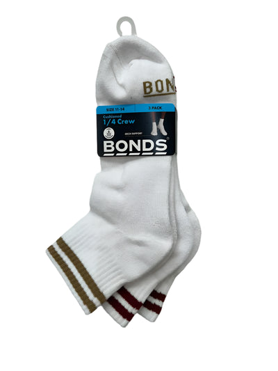 Bonds Mens Street Quarter Crew Socks 3 Pack - White Pack