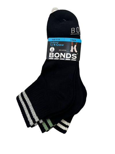 Bonds Mens Street Quarter Crew Socks 3 Pack - Black Pack