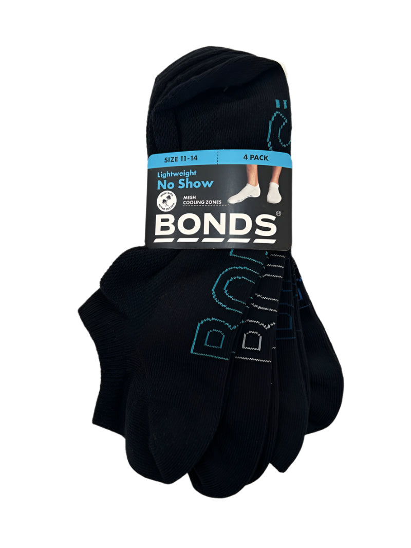 Bonds Men's Logo Lightweight No Show Socks 4 Pack - Black Pack