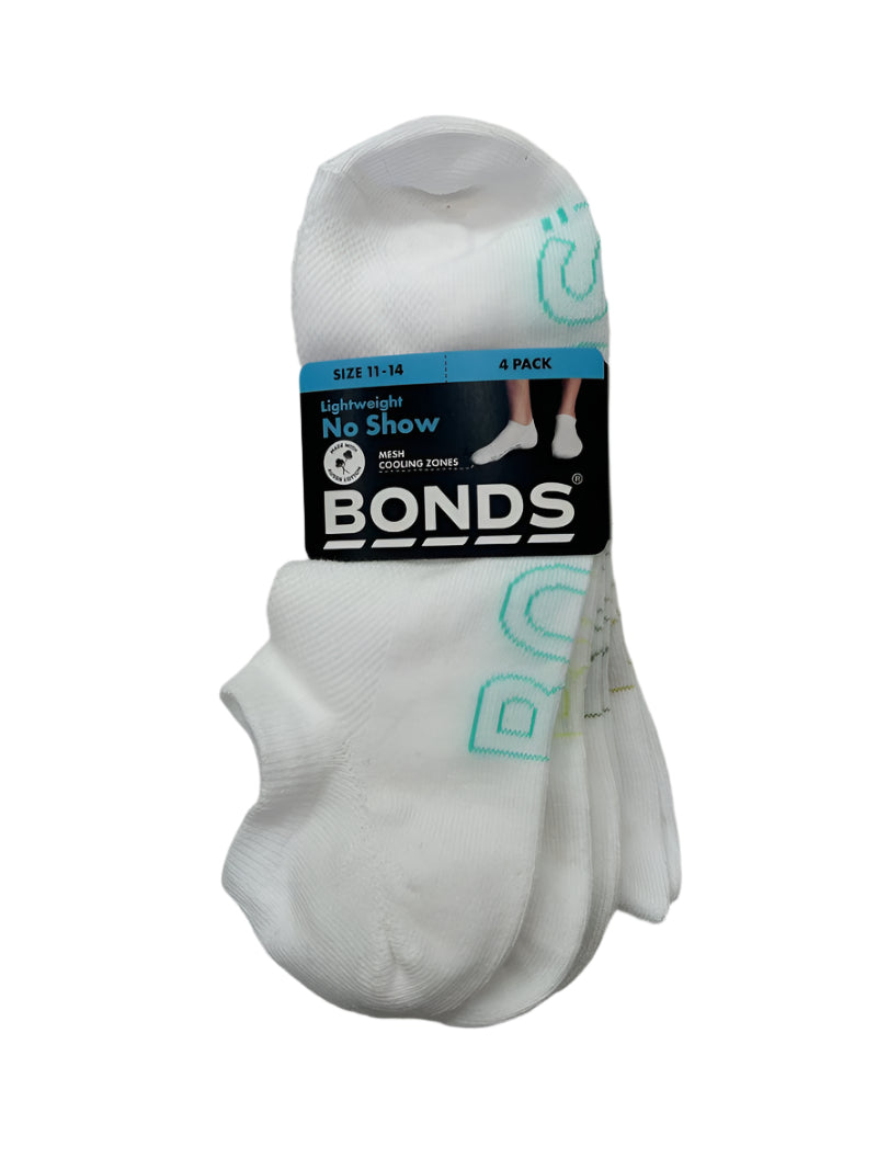 Bonds Men's Logo Lightweight No Show Socks 4 Pack - White Pack