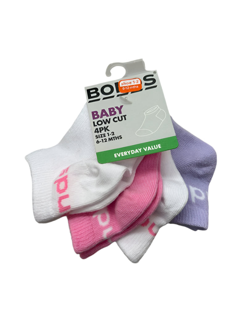 Bonds Baby Low Cut 4 Pack Socks - Pink/White/Lilac