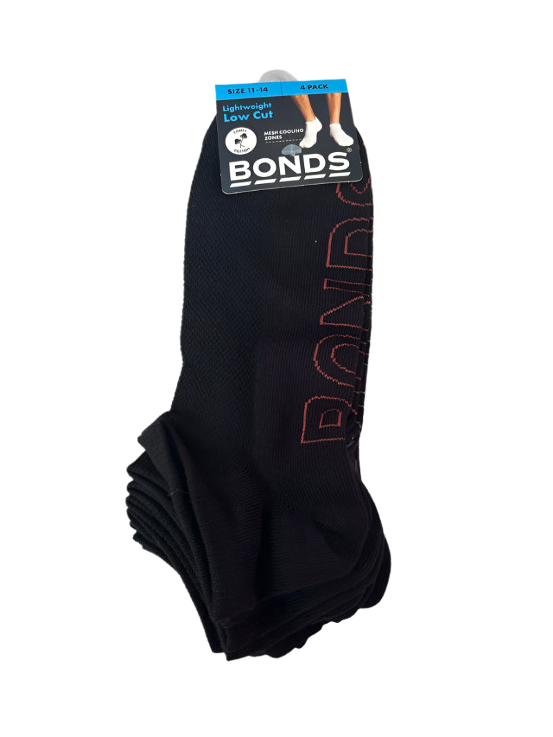Bonds Mens Lightweight Low Cut 4 Pack - Black Pack