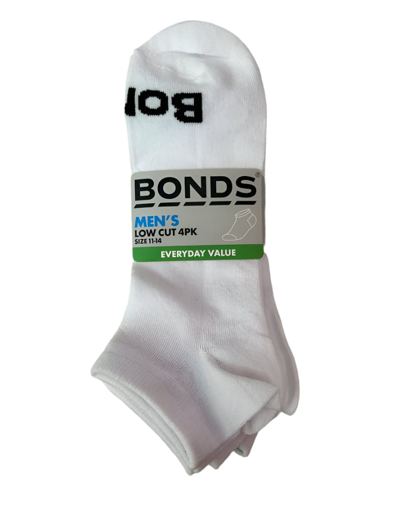 Bonds Men's Cushioned Low Cut Socks 4 Pack - White