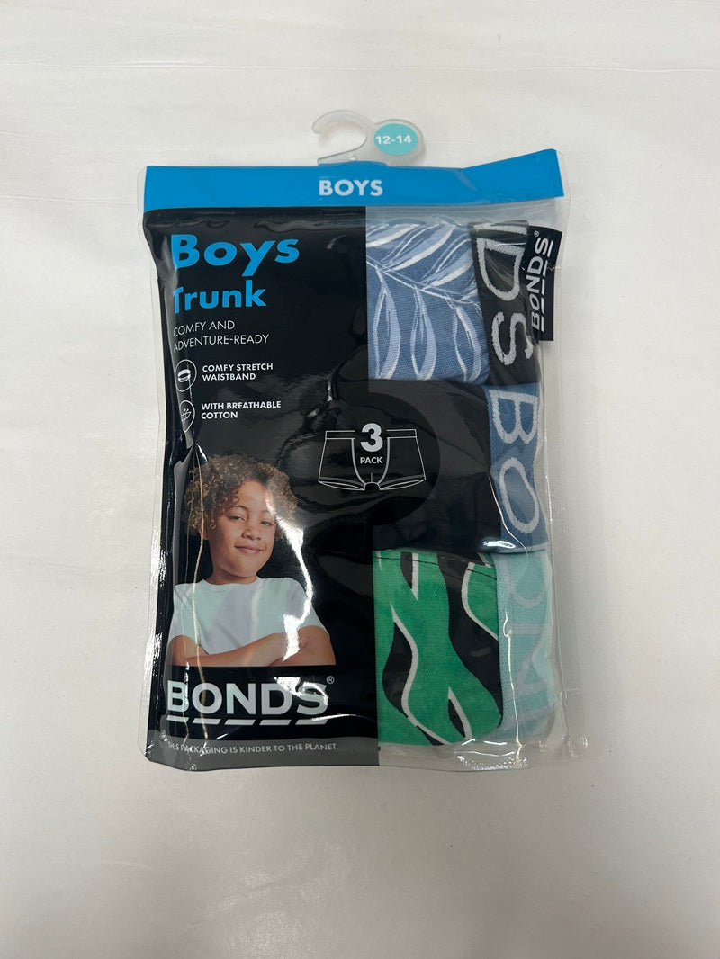 Bonds Boys Trunk 3 Pack - Blue Print/Black/Green Print