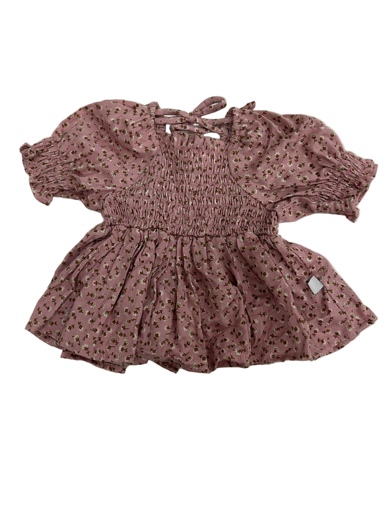 Dukes The Brand Bloom Shirred Top - Dusty Pink With Floral Print