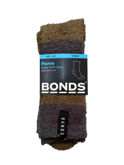 Bonds Mens Super Soft Crew Socks 2 Pack - Grey & Olive Stripe/Grey