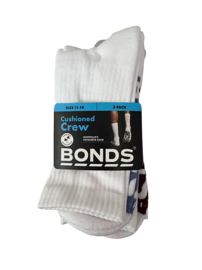 Bonds Mens Logo Cushioned Crew Socks 3 Pack - White/ Blue/ Wine/ Black