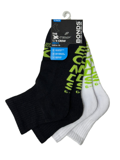 Bonds Mens Mens X-Temp Quarter Crew Socks 2 Pack - Black/White