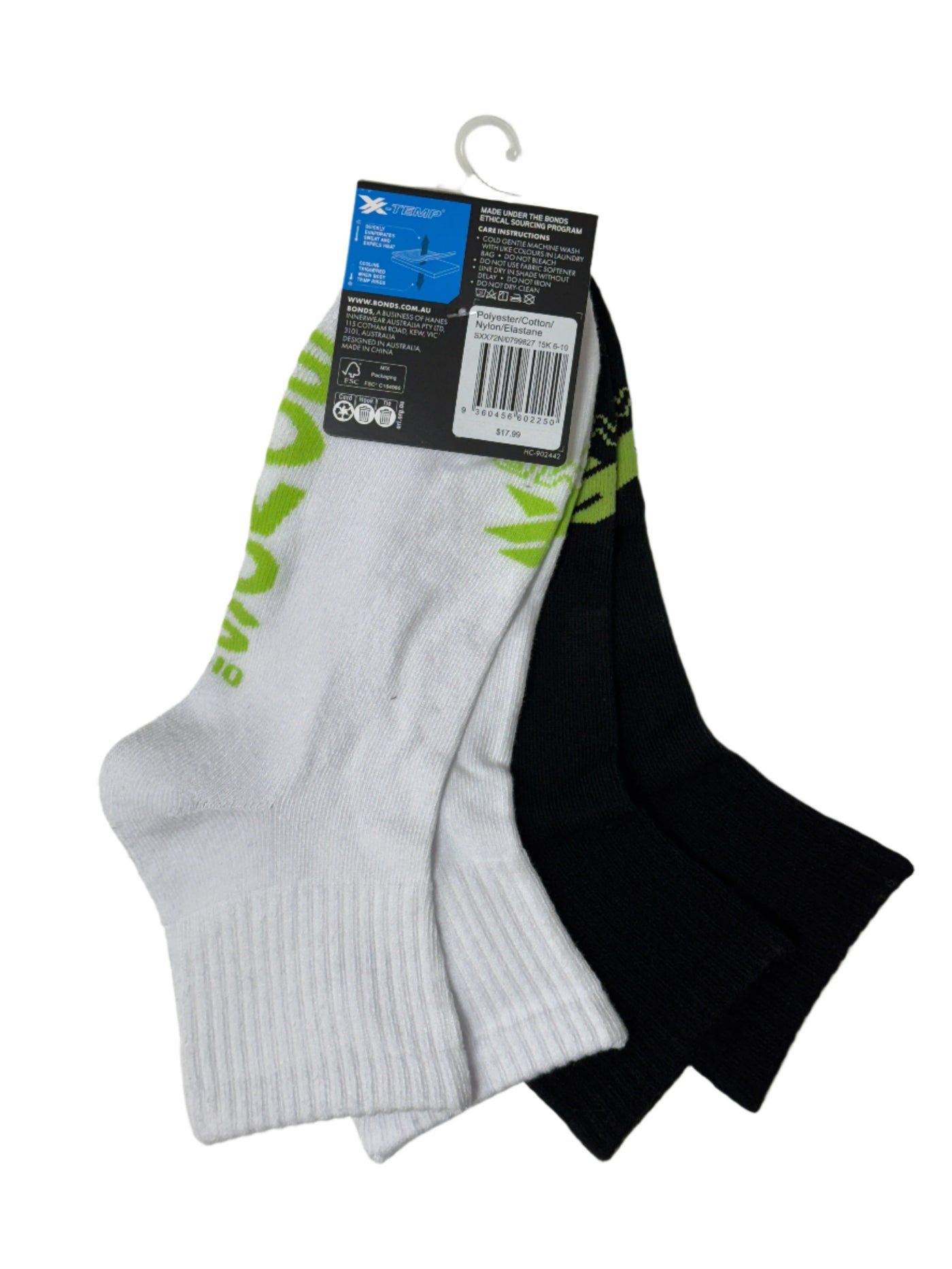 Bonds Mens Mens X-Temp Quarter Crew Socks 2 Pack - Black/White