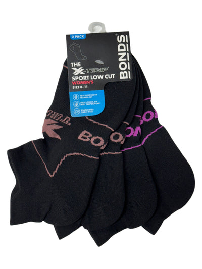 Bonds Womens X-Temp Sport Low Cut Socks 2 Pack - Black base