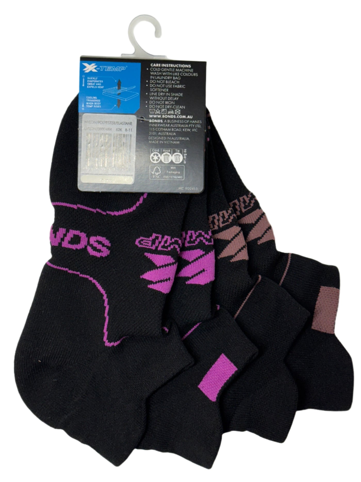 Bonds Womens X-Temp Sport Low Cut Socks 2 Pack - Black base