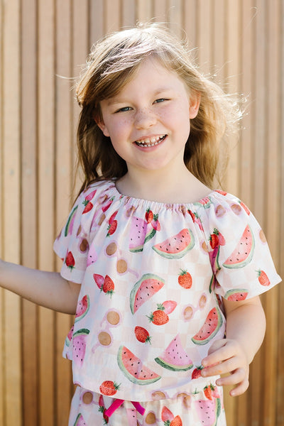 Dukes The Brand Macy Crop Top - Pink Fruit Print