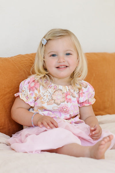 Dukes The Brand Posie Shirred Crop Top - Pink and Gold Flower Print