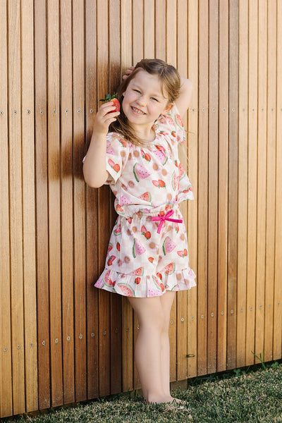 Dukes The Brand Macy High Waisted Shorties - Pink Fruit Print