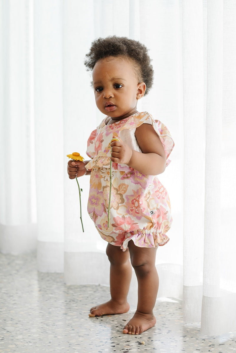 Dukes The Brand Posie Playsuit - Pink and Gold Flower Print