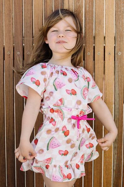 Dukes The Brand Macy High Waisted Shorties - Pink Fruit Print