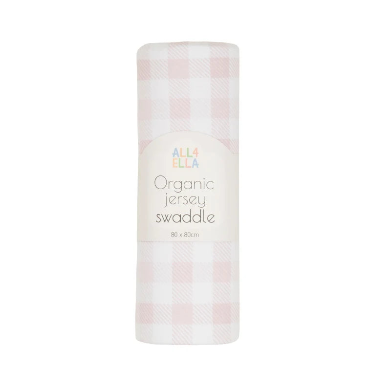 All 4 Ella Organic Jersey Swaddle - Gingham Pink