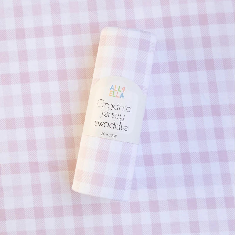 All 4 Ella Organic Jersey Swaddle - Gingham Pink