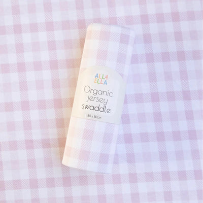 All 4 Ella Organic Jersey Swaddle - Gingham Pink