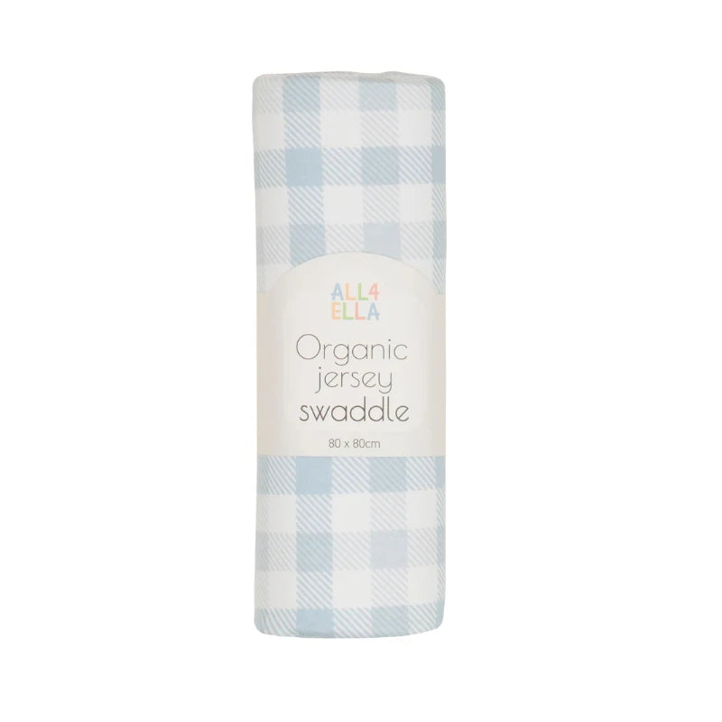 All 4 Ella Organic Jersey Swaddle - Gingham Blue