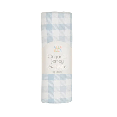 All 4 Ella Organic Jersey Swaddle - Gingham Blue