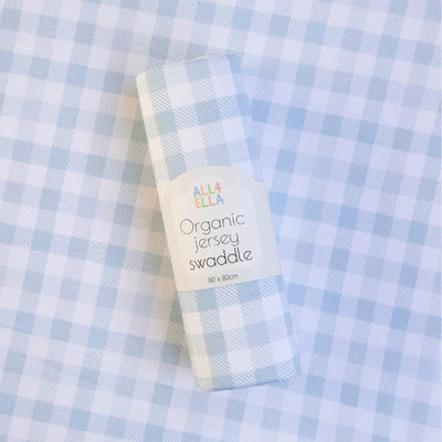 All 4 Ella Organic Jersey Swaddle - Gingham Blue